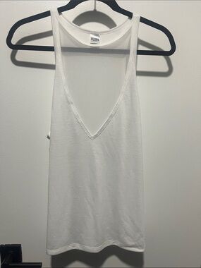 Victoria Deep V Racerback Tank Top in White